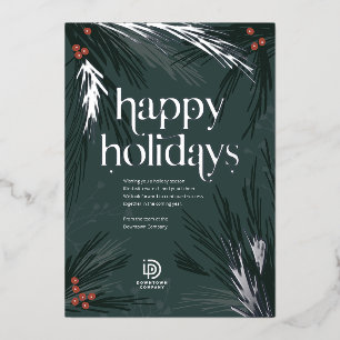 Foil Happy Holidays Pine Business Holiday Card