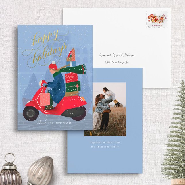 Foil Happy Holidays Scooter Non-Photo Holiday Card (Creator Uploaded)