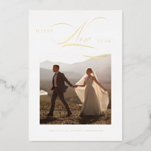 Foil Happy New Year Script Holiday Photo Card