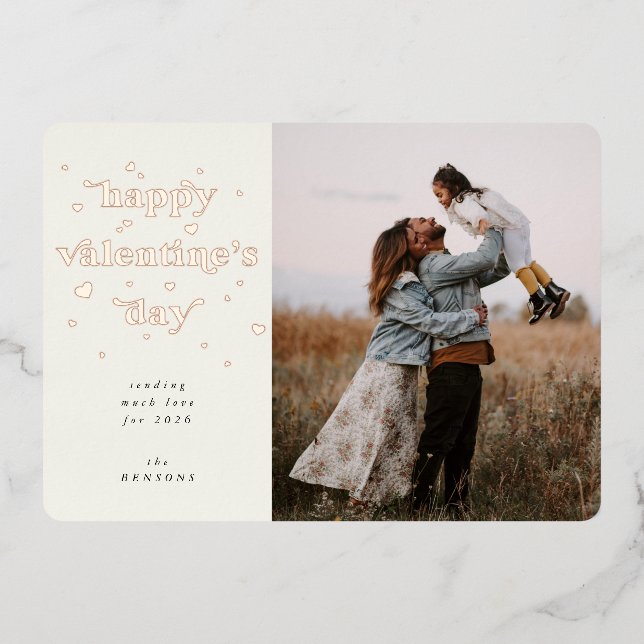 Foil Happy Valentine's Day + Hearts Photo Card (Front)