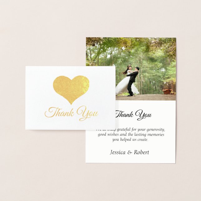 Foil Heart Wedding Photo Thank You Card (Display)
