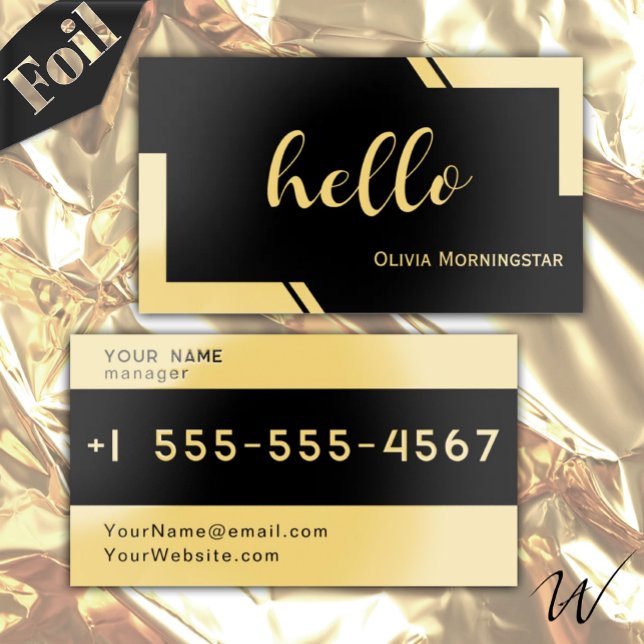 Foil Hello Black Diagonal Geometric Courtesy Card (Bold and friendly, this card is sure to make a statement.)