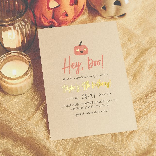 Foil Hey Boo Halloween Boho Girl Birthday Party Foil Invitation (Creator Uploaded)