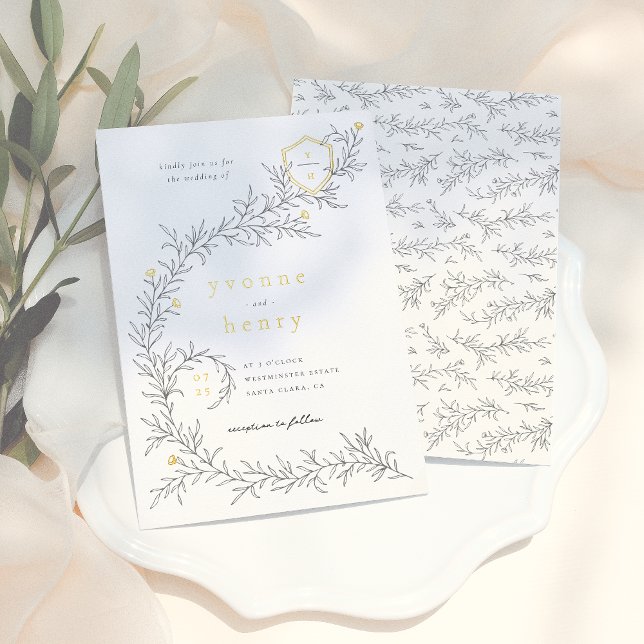 Foil Illustrated Botanical Black & White Wedding Foil Invitation (Creator Uploaded)
