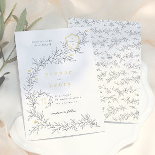 Foil Illustrated Botanical Black & White Wedding Invitation