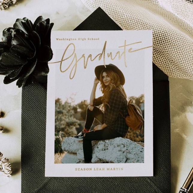Foil Informal Script Graduation Announcement Card  (Creator Uploaded)