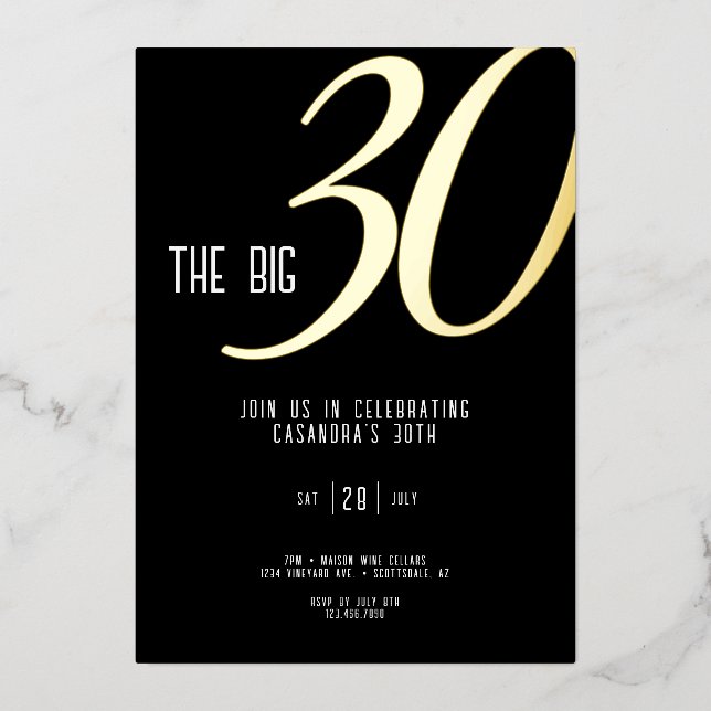 Foil Invitation 30th Birthday Customizable  (Front)