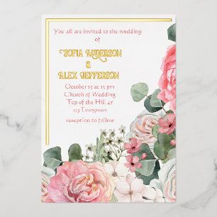 Foil Invitation with watercolor flowers
