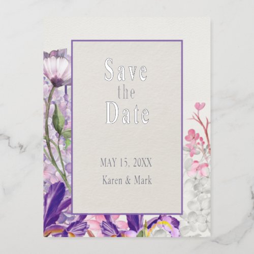 Foil  Iris Floral Save the Date Foil Invitation Postcard