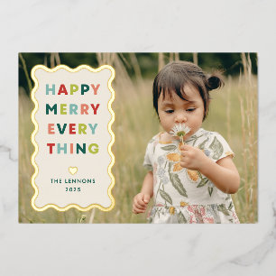 Foil Ivory Happy Merry Wavy Christmas Photo Card