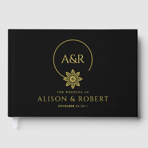 Foil jewelry inspired frame initials black wedding foil guest book 