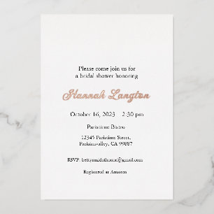 Foil Lace Bridal Shower Invitation, Gold, Rosegold Invitation