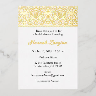 Foil Lace Bridal Shower Invitation, Gold, Rosegold Invitation