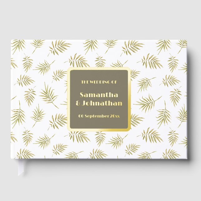 Foil leaf foliage pattern elegant country wedding guest book  (Front)