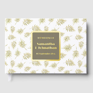 Foil leaf foliage pattern elegant country wedding guest book 