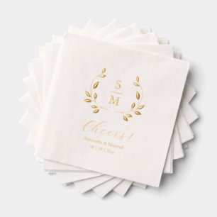 Foil Leaves Wedding Monogram Napkins