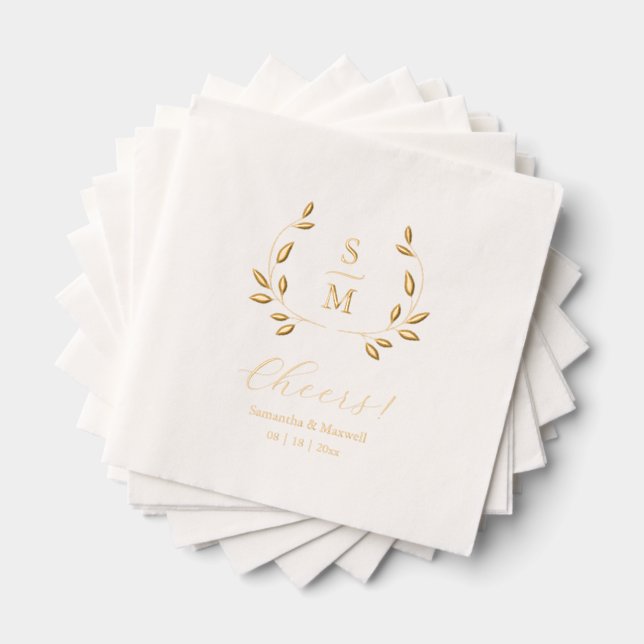 Foil Leaves Wedding Monogram Napkins (Insitu (Stacked))