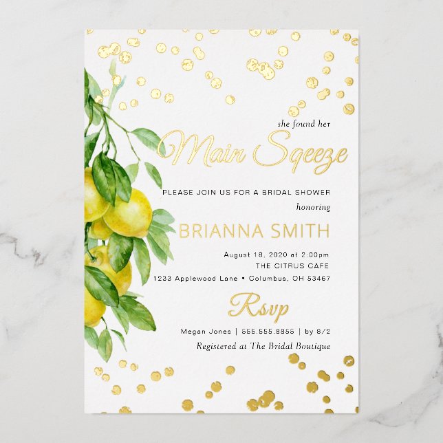 Foil Lemon Bridal Shower Invitation (Front)