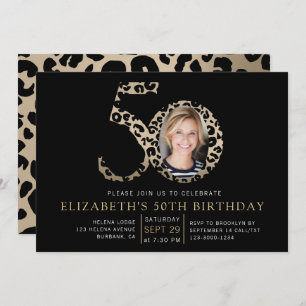 Foil Leopard Print Photo 50th Birthday Invitation