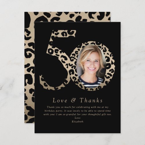 Foil Leopard Print Photo 50th Birthday Thank You Card