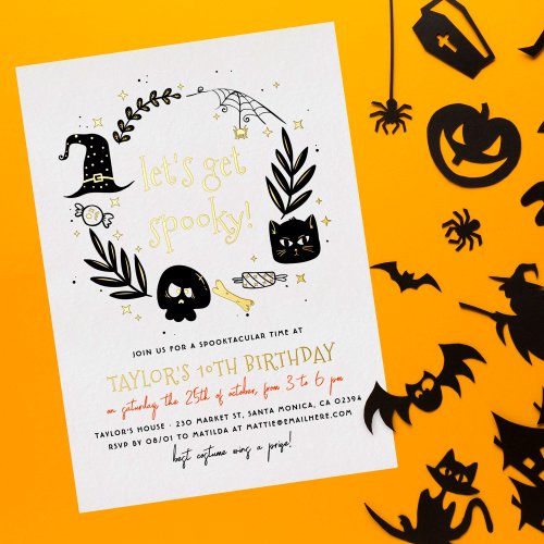 Foil Lets Get Spooky Halloween Birthday Party Foil Invitation