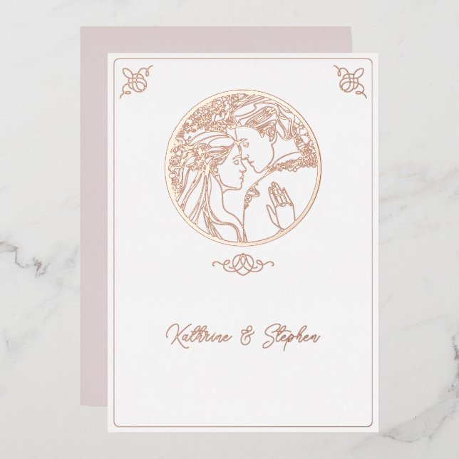  Foil Line Couple Wedding Invitation Foil Invitation (Front/Back)