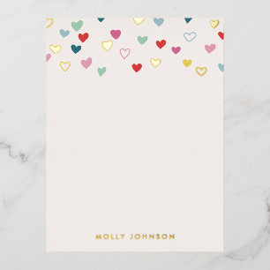 Foil Little Hearts Stationery Note Card - Blue