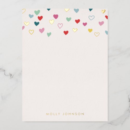 Foil Little Hearts Stationery Note Card _ Blue