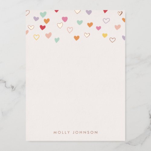 Foil Little Hearts Stationery Note Card _ Pink