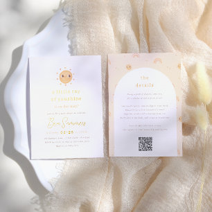 Foil   Little Ray of Sunshine QR Girl Baby Shower Invitation