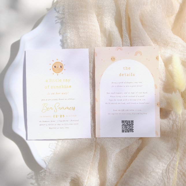Foil | Little Ray of Sunshine QR Girl Baby Shower Invitation (Creator Uploaded)
