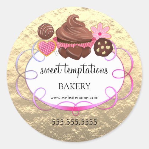 Foil Look Assorted Pastries Bakery Packaging Classic Round Sticker