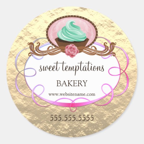 Foil Look Elegant Cupcake Bakery Packaging Classic Round Sticker