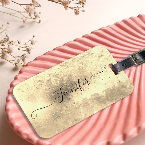 Foil Look Gold Metallic Stylish Chic Calligraphy Luggage Tag