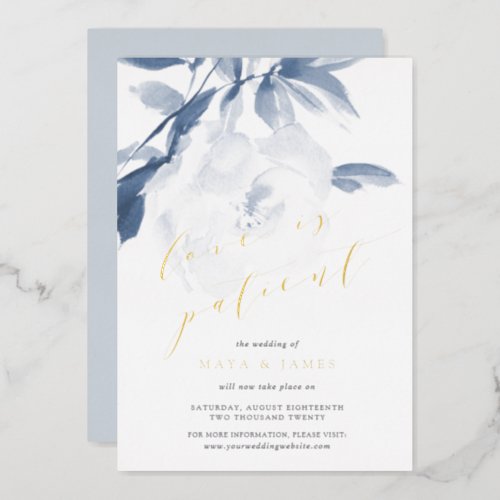 FOIL Love Is Patient Wedding Postponement Card