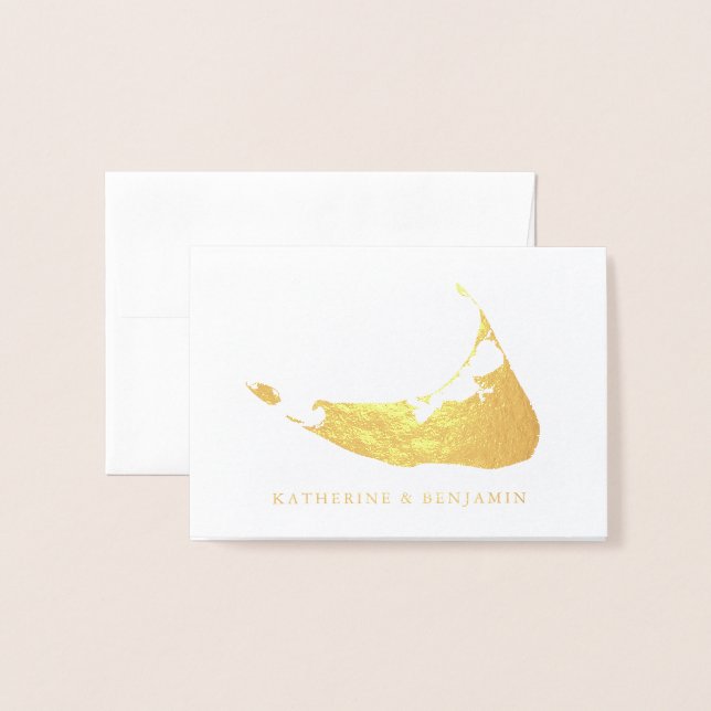 Foil Map of Detailed Nantucket | Wedding Card (Front With Envelope)