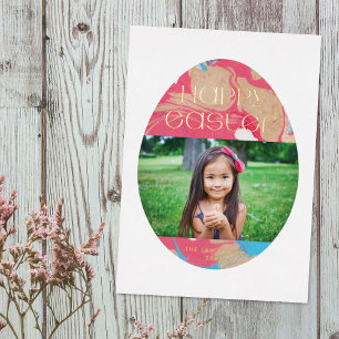 Foil Marbled Easter Egg Holiday Photo Card - Gold