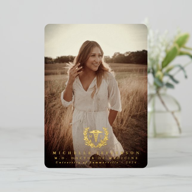 Foil MD Caduceus Graduation Photo Announcement (Standing Front)