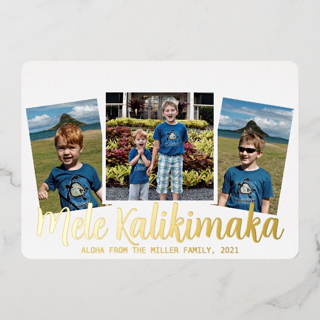 Foil Mele Kalikimaka Merry Christmas Holiday Card (Front)