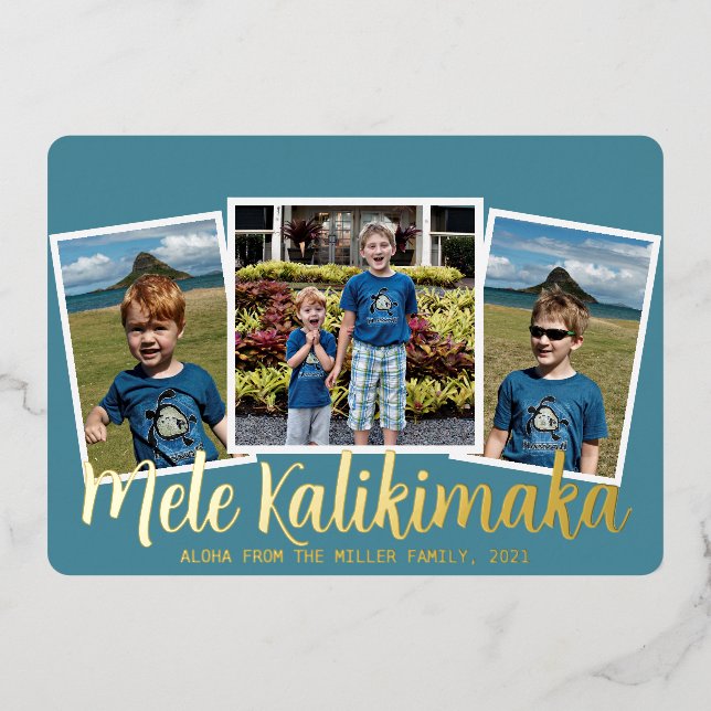 Foil Mele Kalikimaka Merry Christmas Holiday Card (Front)