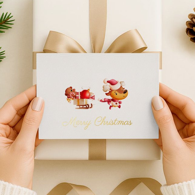 Foil Merry Christmas Cute Reindeer Holiday Card (Creator Uploaded)