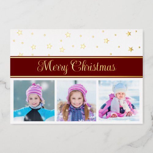 Foil Merry Christmas Photos and Stars Foil Holiday Card