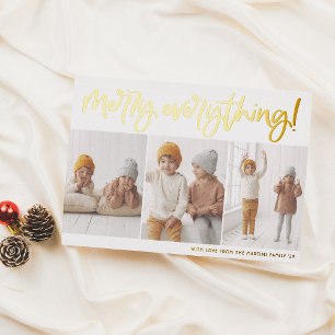 Foil   Merry Everything Script 3 Photo Christmas  Foil Holiday Card