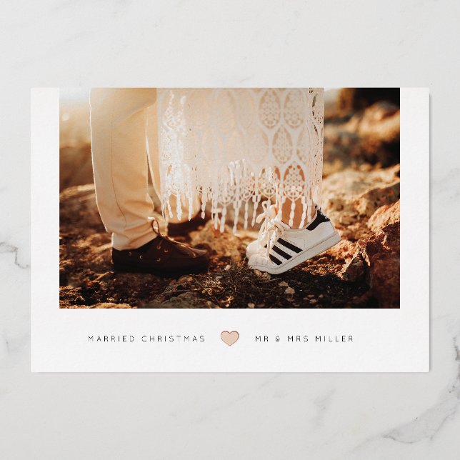 Foil Mini Heart Married Christmas Photo Card (Front)
