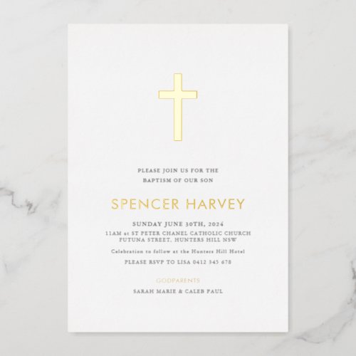 Foil Minimal Baptism Christening Boys Foil Invitation