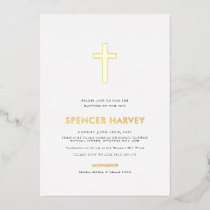 Foil Minimal Baptism Christening Boys Invitation
