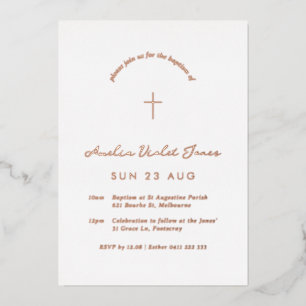 Foil Minimal Baptism Christening Cross Invitation