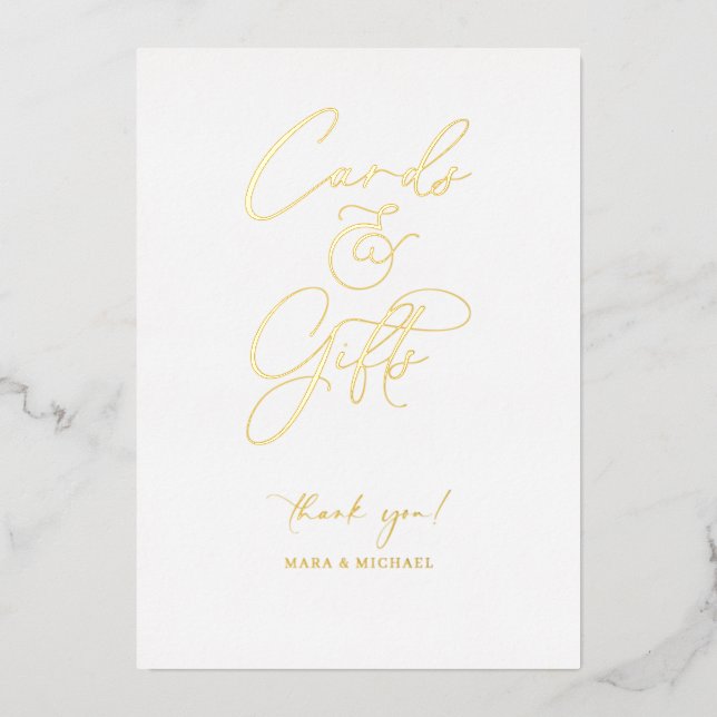Foil Minimal Script Wedding Gift Table Sign R100 Foil Holiday Card (Front)