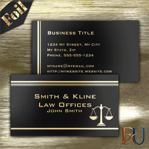 Foil Minimalist Attorney on Charcoal Business Cards