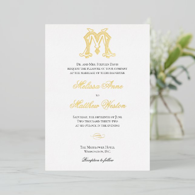 Foil MM Monogram or MM Logo Invitation Foil Invitation (Standing Front)